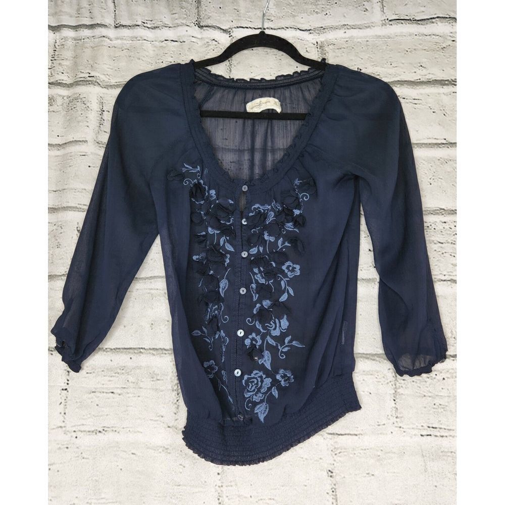Abercrombie & Fitch Blue Women's XS Long sleeve Button Up Flowered Blouse
